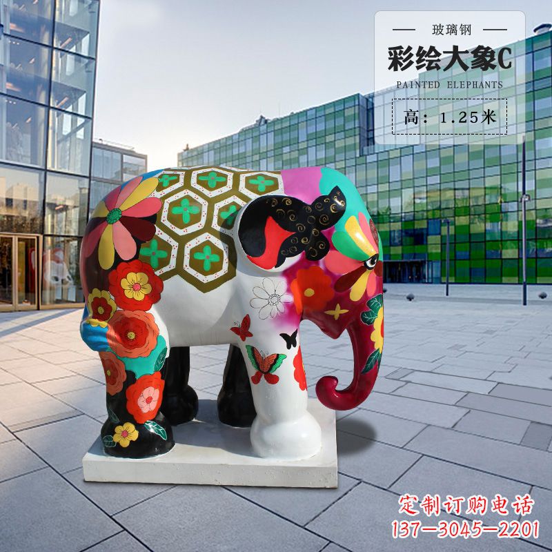 漳州玻璃钢彩绘大象雕像让大象变得更加活跃