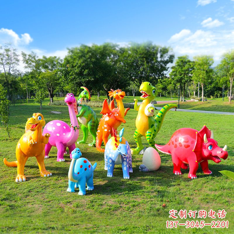 漳州玻璃钢卡通恐龙雕塑摆件-公园幼儿园游乐园可爱动物美陈雕塑