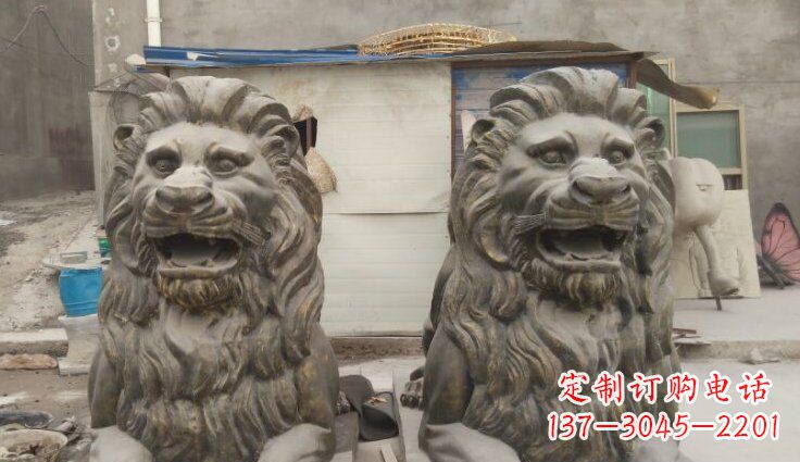 漳州玻璃钢西洋趴狮仿铜动物雕塑
