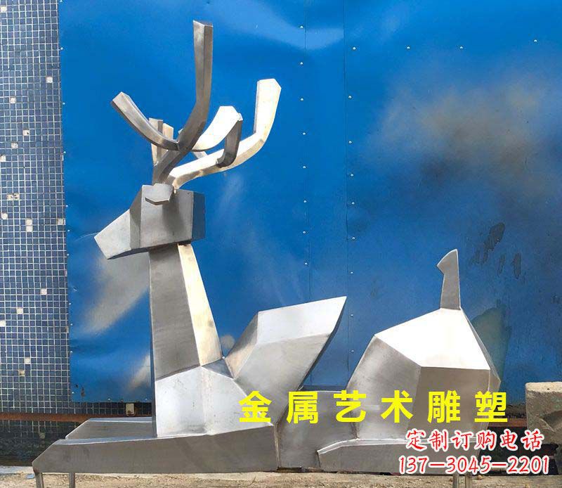 漳州不锈钢别墅几何小鹿雕塑