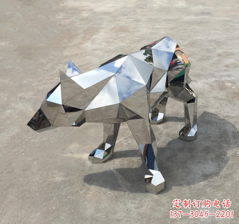漳州不锈钢动物几何狼雕塑