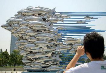 漳州不锈钢公园鲤鱼群雕塑