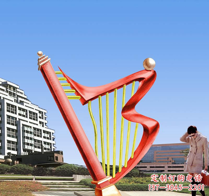 漳州不锈钢竖琴雕塑把旋律汇聚成艺术精品