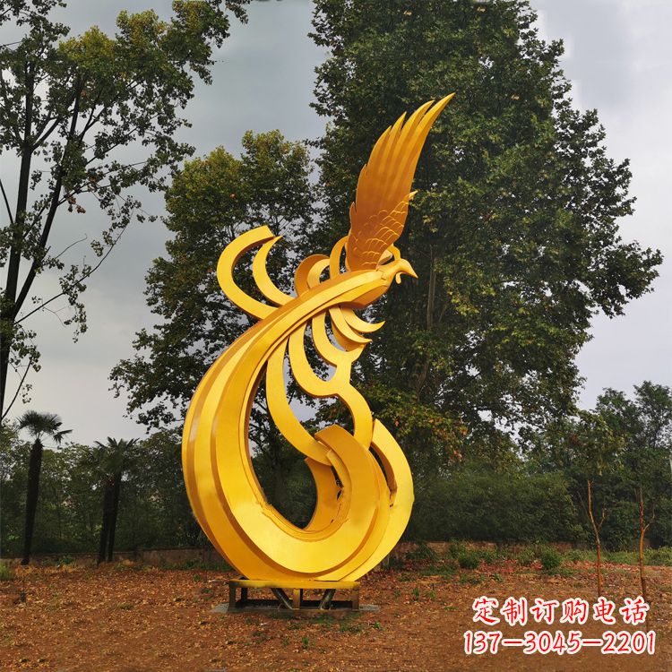 漳州不锈钢凤凰雕塑黄金色园林之美