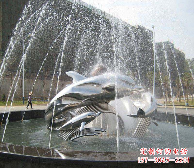 漳州不锈钢商场大型景观鱼喷泉展现雕塑之美