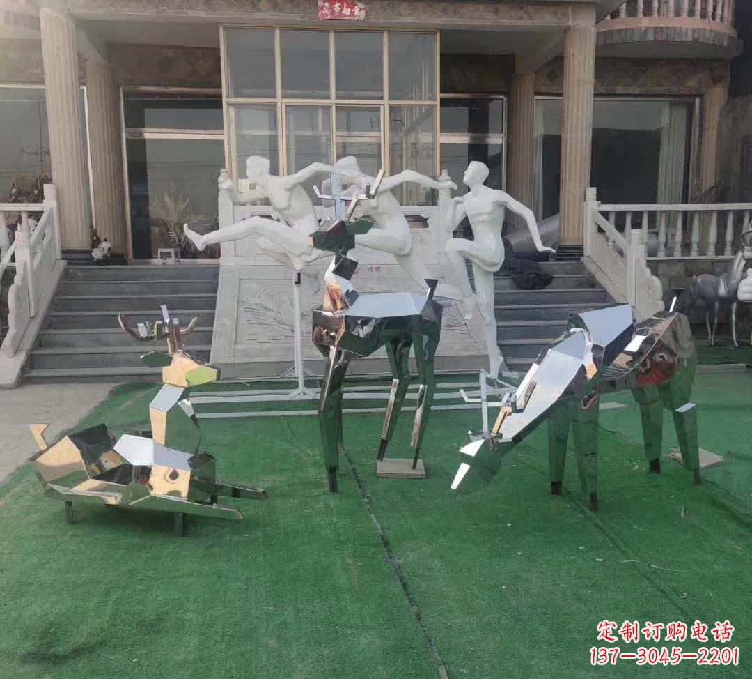 漳州精美动物雕塑点缀不锈钢售楼部