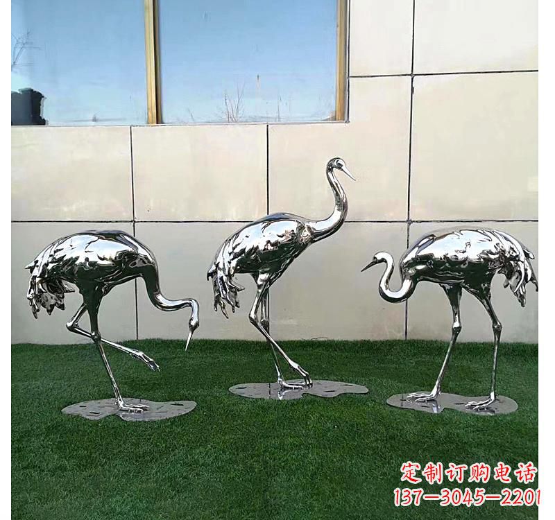 漳州不锈钢现代镜面仙鹤雕塑