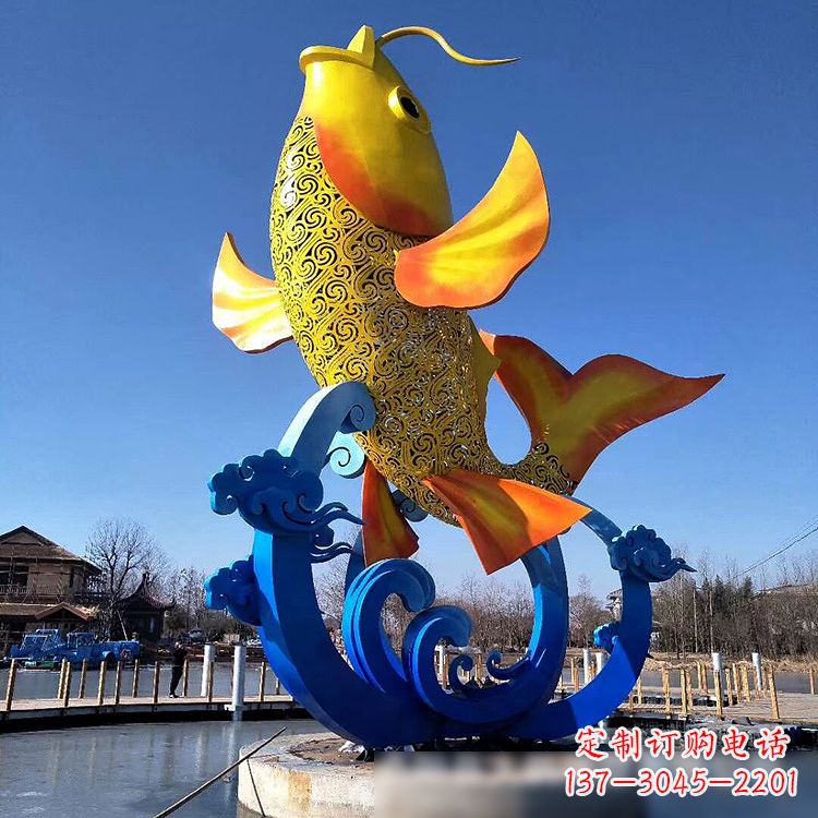 漳州不锈钢鱼跃喷泉雕塑色彩斑斓的水景美景