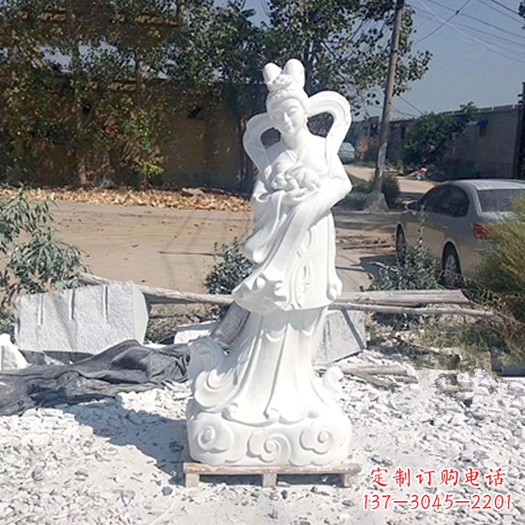 漳州嫦娥奔月石雕-汉白玉神话人物雕像