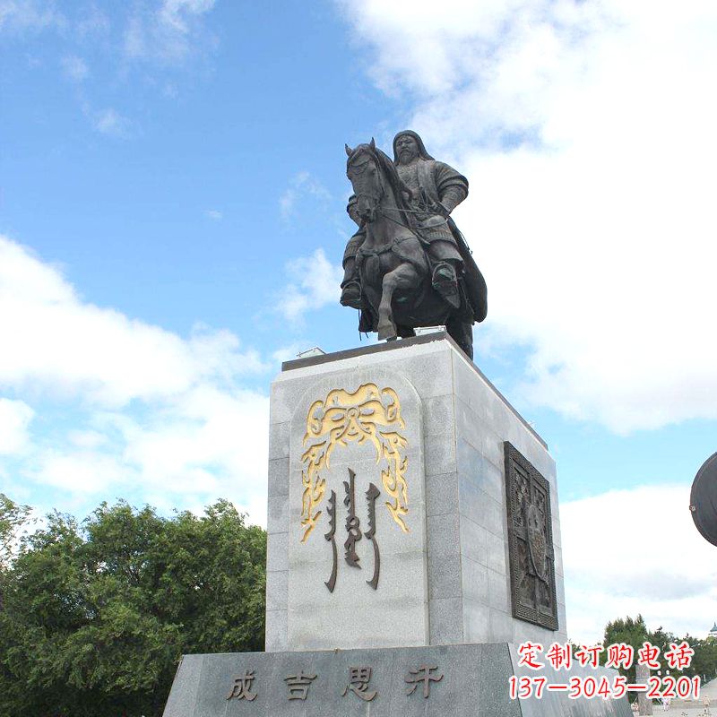 漳州成吉思汗广场雕塑-骑马铁木真历史名人景观铜雕塑