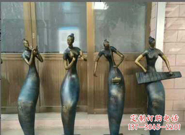 漳州抽象女孩演奏乐器铜雕