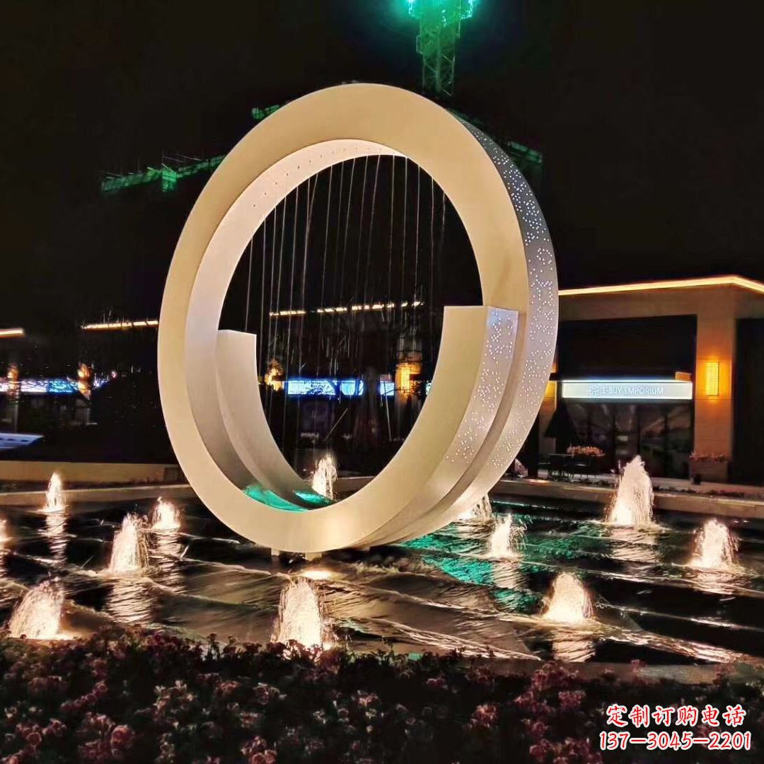 漳州创意环状景观雕塑不锈钢灯光喷泉