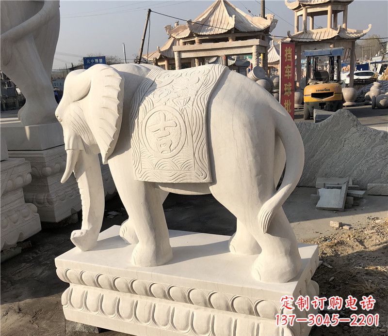 漳州大理石卷鼻如意大象雕塑