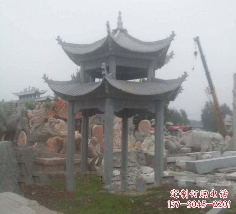 漳州大理石六角凉亭石雕，精美绝伦