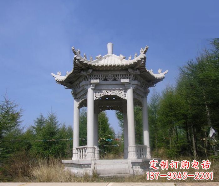 漳州精美大理石六角石凉亭雕塑