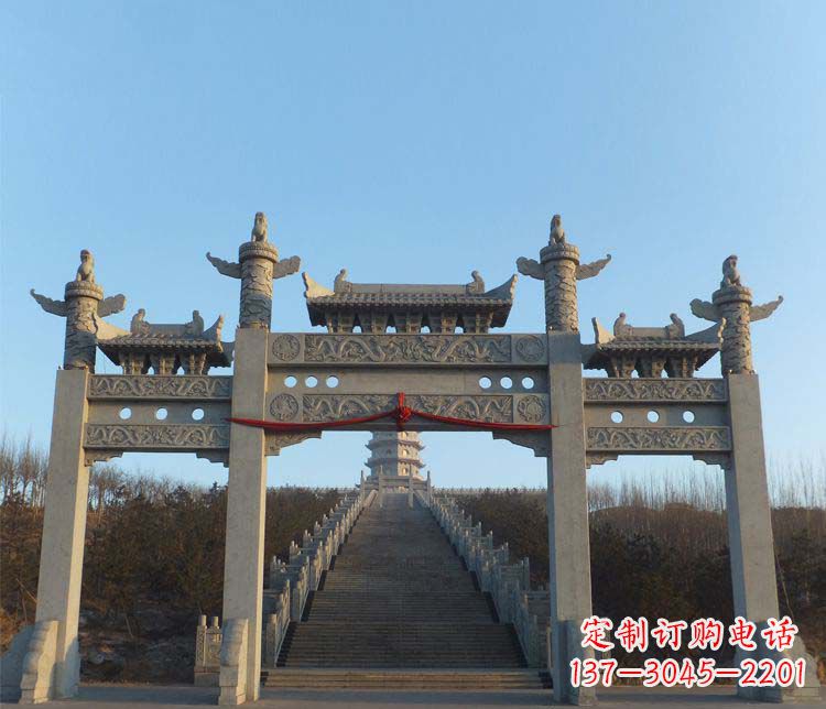 漳州精美大理石三门牌坊雕塑