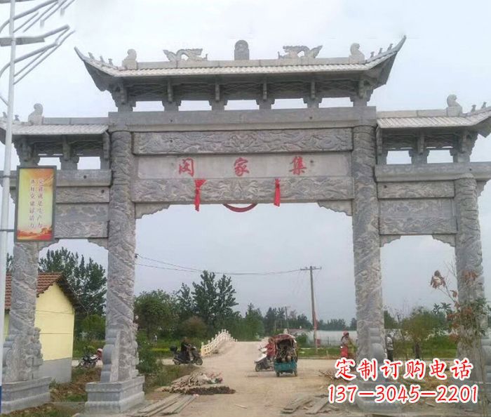 漳州精美大理石三门牌楼雕塑