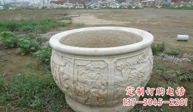 漳州大理石鸳鸯花盆雕塑
