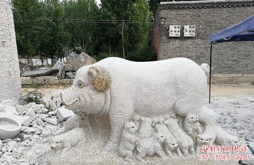 漳州大理石招财小母猪动物雕塑