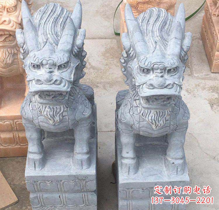 漳州雄伟壮观的白色大理石麒麟坐式门口雕塑