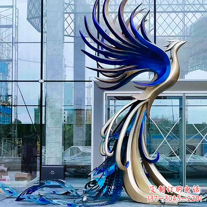 漳州精美彩绘不锈钢孔雀雕塑