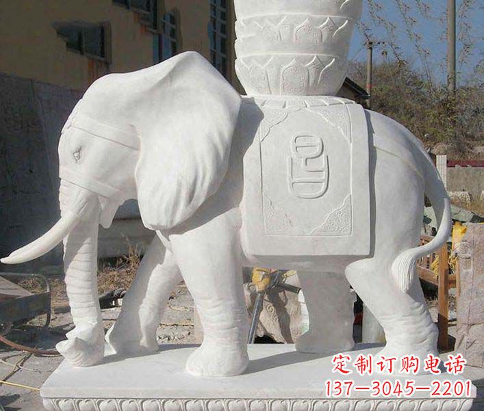 漳州大型汉白玉招财大象石雕