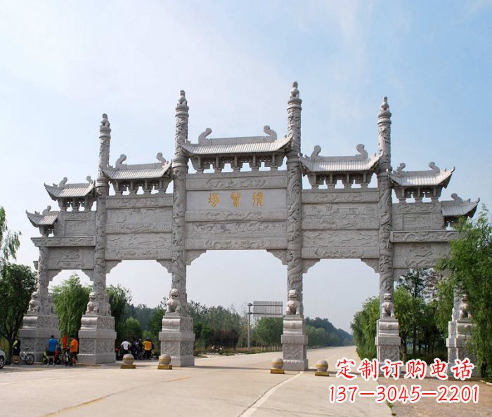 漳州大型五门道路石雕牌坊