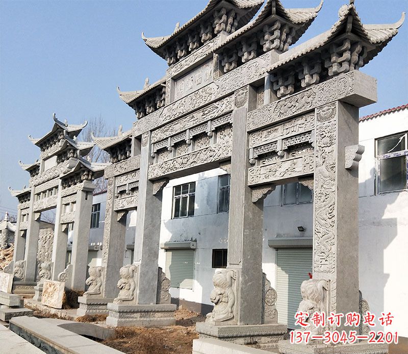 漳州大型五门仿古牌坊石雕 (2)