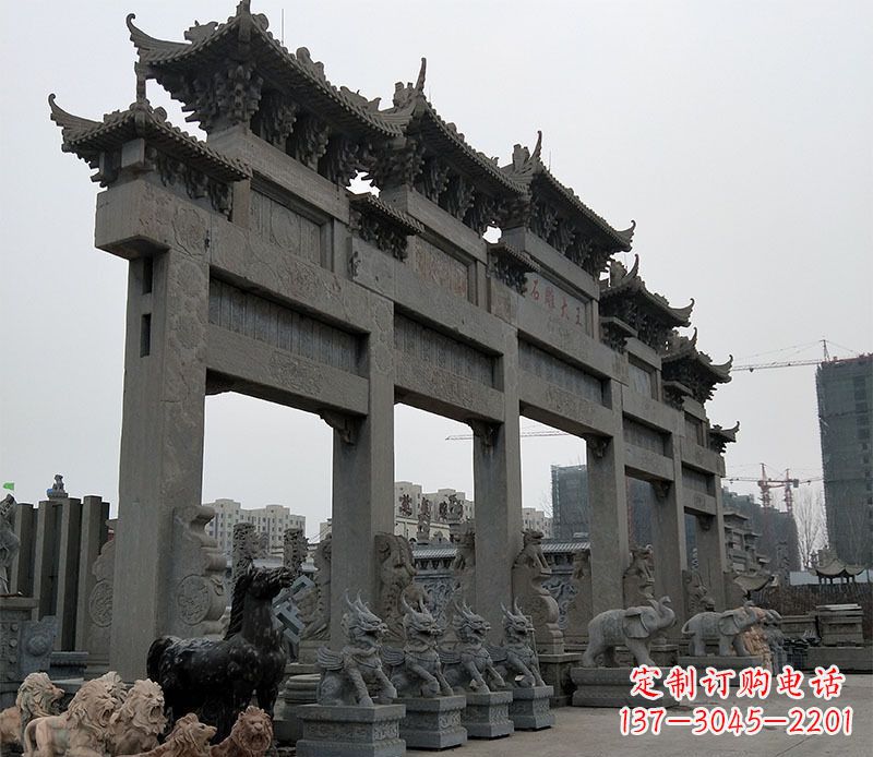 漳州大型五门仿古牌坊石雕 (3)