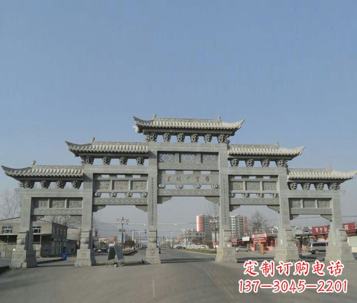 漳州大型五门石雕牌坊 (2)