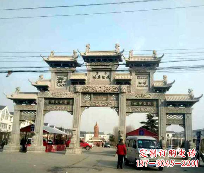 漳州大型五门石雕牌坊 (3)