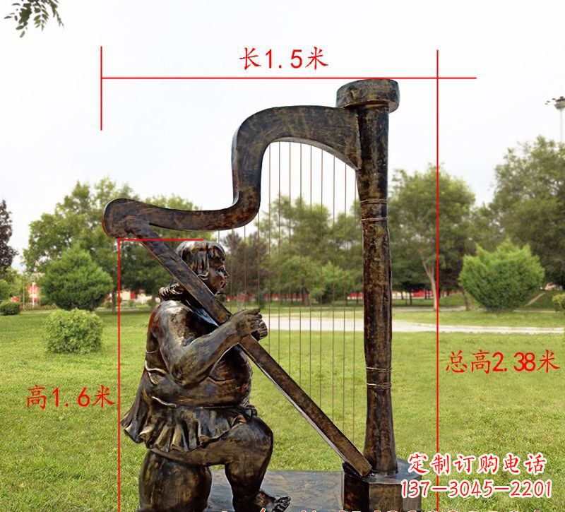 漳州手工铜制竖琴雕塑