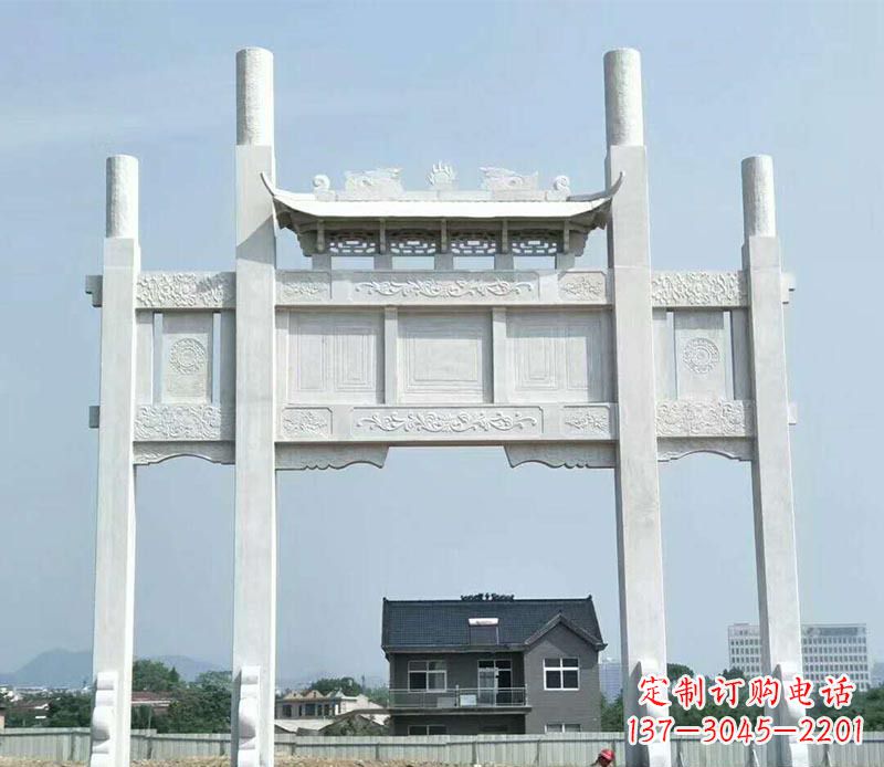 漳州道路三门牌坊石雕 (4)