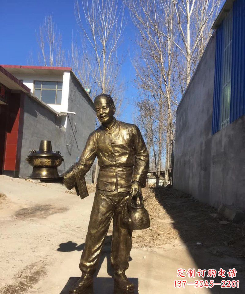 漳州店小二铜雕火锅人物定制