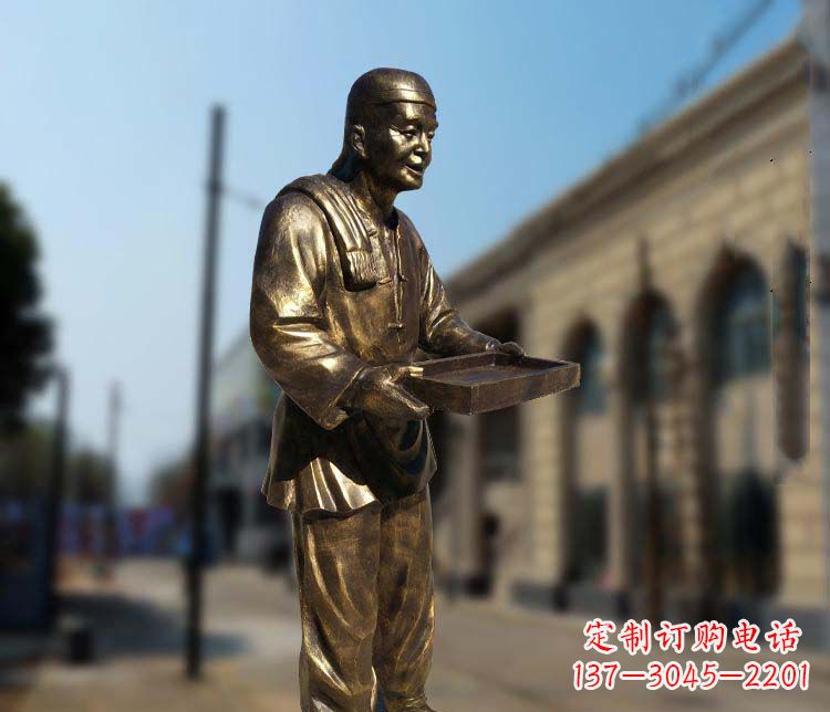 漳州古典神秘的店小二人物铜雕
