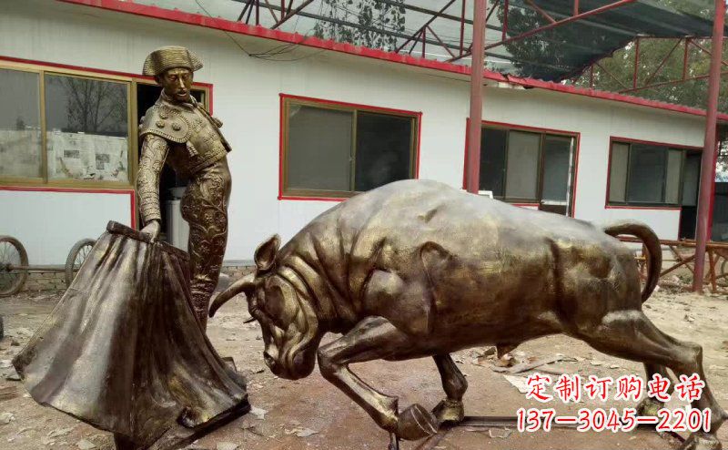 漳州斗牛人物铜雕 (2)