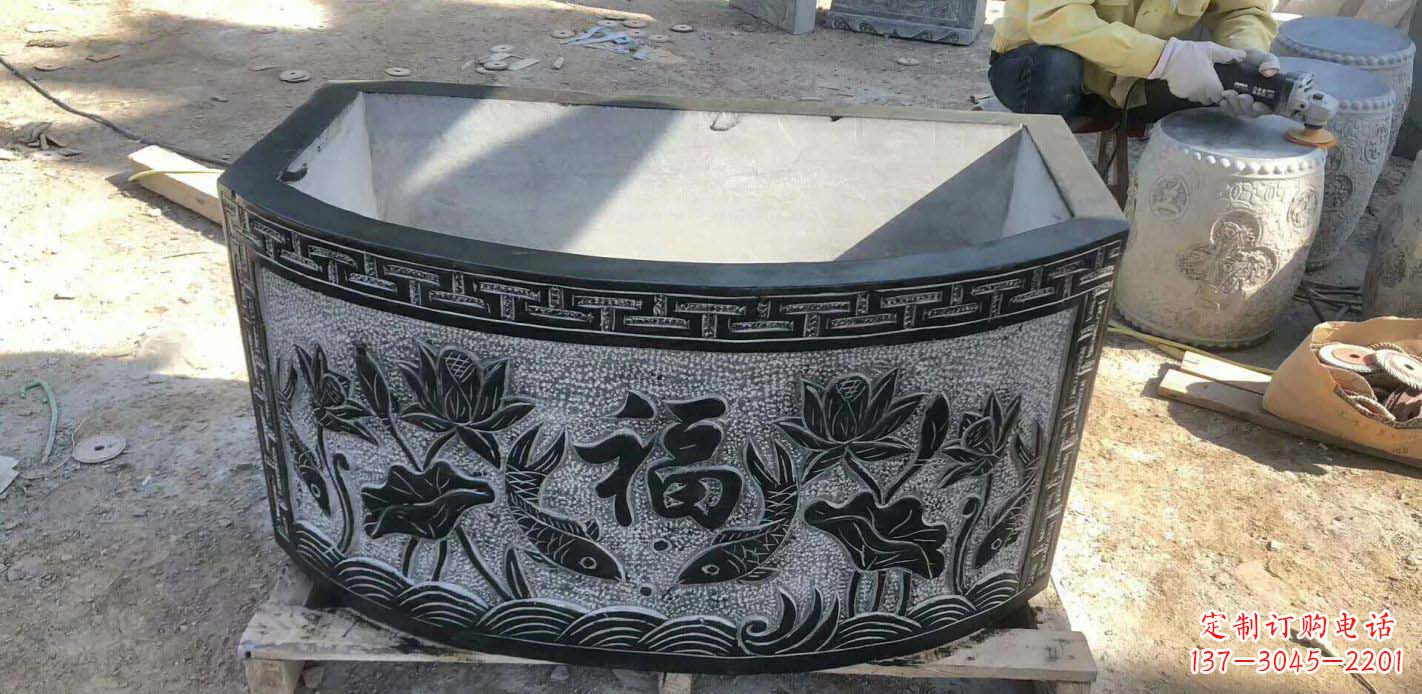 漳州方口石浮雕水缸