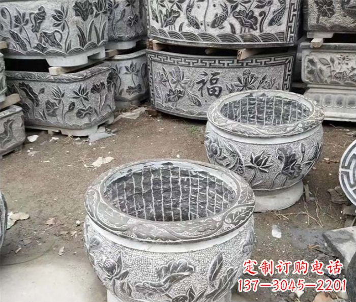 漳州仿古荷花石浮雕水缸