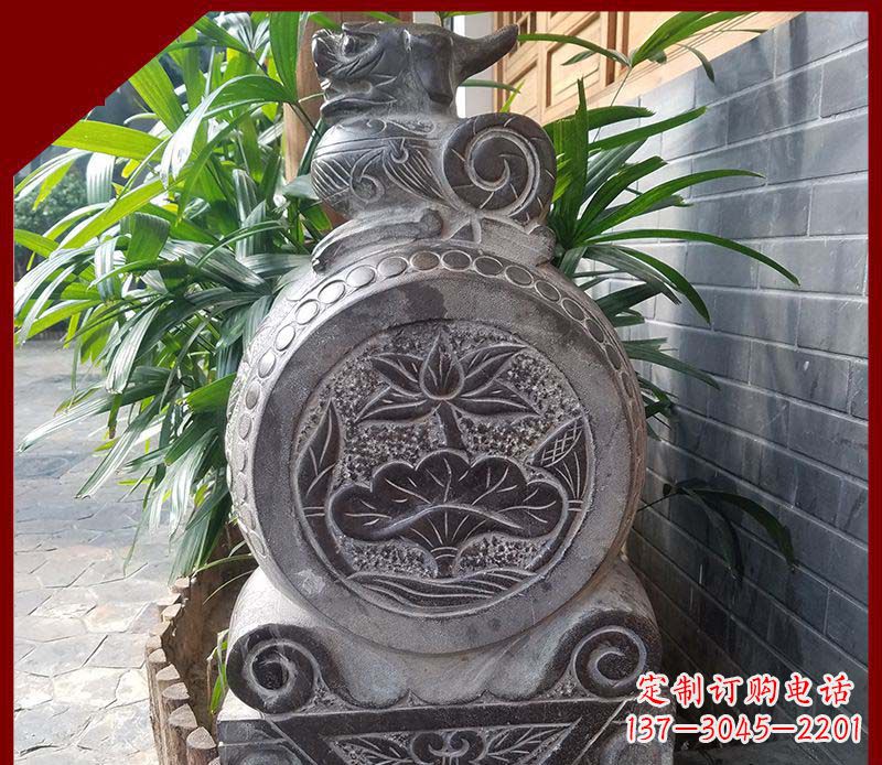 漳州仿古貔貅抱鼓石招财镇宅门墩石雕