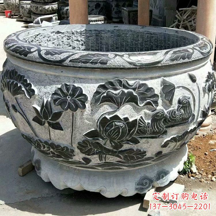 漳州极致精细仿古圆形鱼缸石雕