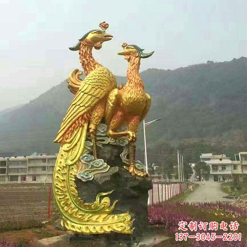 漳州瑞鸟凤凰鎏金雕塑,点缀公园景区