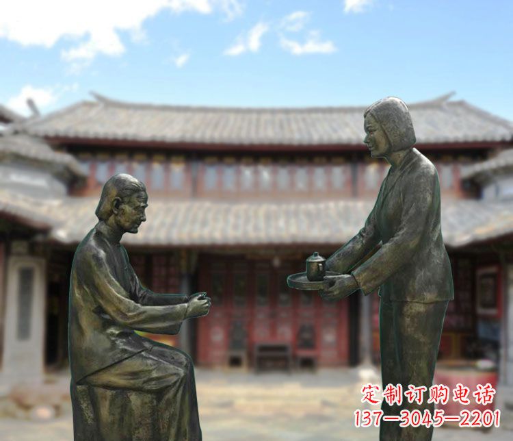 漳州给母亲敬茶的女儿铜雕