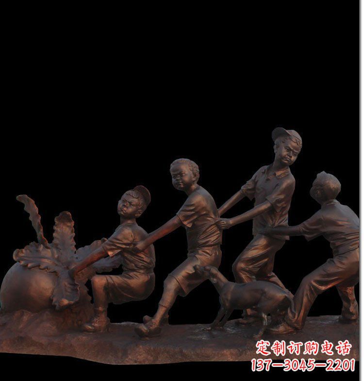 漳州精美玻璃钢仿铜拔萝卜人物雕塑