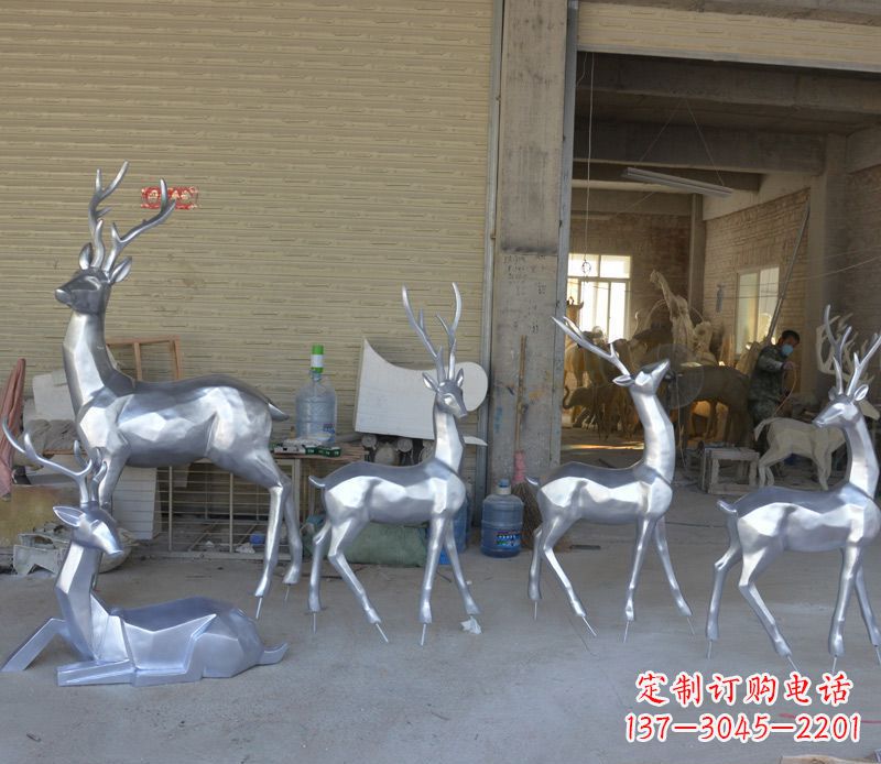 漳州公园不锈钢动物几何鹿雕塑