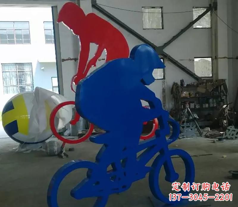 漳州公园不锈钢骑自行车运动人物雕塑