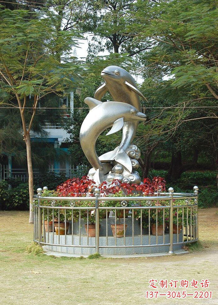 漳州不锈钢踏浪海豚雕塑