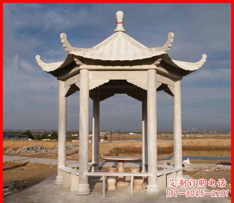 漳州公园大理石六角石雕凉亭 (2)