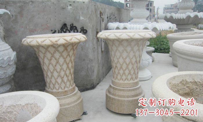 漳州花篮式石雕镂空花盆
