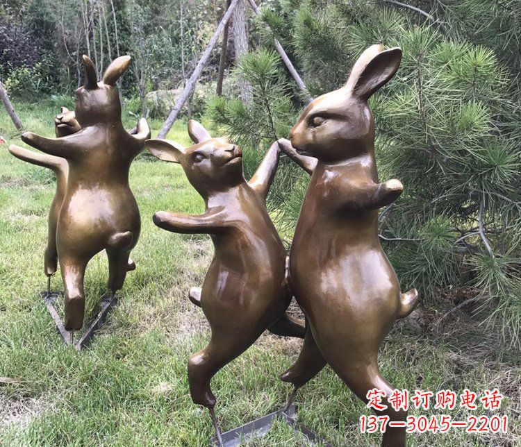 漳州铜雕奔跑兔子动物雕塑