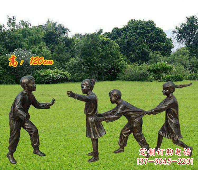 漳州公园玩老鹰捉小鸡的儿童小品铜雕 (2)